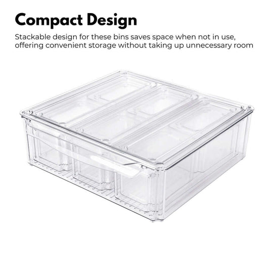 GOMINIMO stackable clear fridge organizer bin with compact design for efficient storage and space-saving solutions.