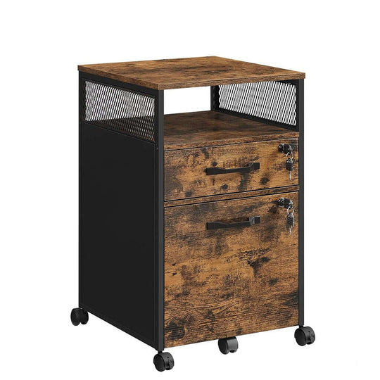 Affordable VASAGLE office file cabinet with lockable drawers and rustic brown wood finish, DIY design with luxe steel frame.