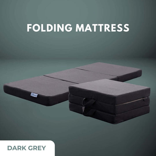 Affordable dark grey 3 fold folding mattress, versatile for DIY sofa or bed setup, offering luxe quality and support.