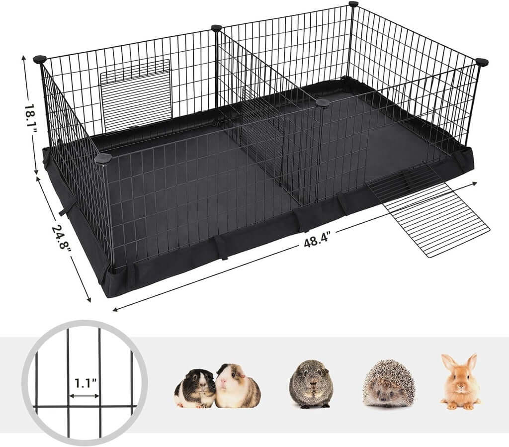 SONGMICS 3 Doors Pet Playpen with divider and floor mat, perfect for small animals, affordable quality for pet owners.