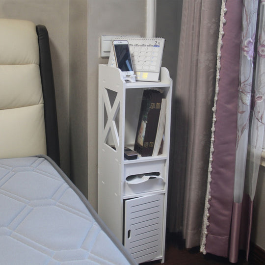 Affordable homewares - quality value furniture bedside table with shelves and storage in a cozy bedroom setting.