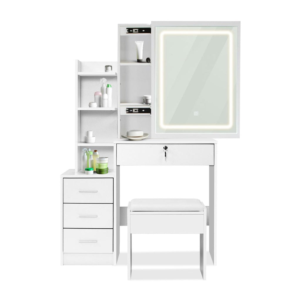 Affordable quality homewares white vanity set with mirror, drawers, and shelves. Value furniture for home organization and style.