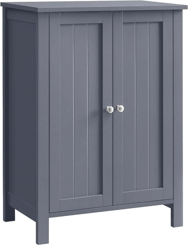 Affordable gray VASAGLE floor cabinet with 2 doors, quality DIY furniture for luxe bathroom storage solutions.