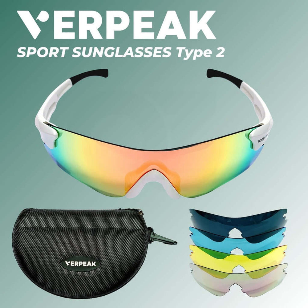 VERPEAK Sport Sunglasses Type 2 with interchangeable lenses, stylish white frame, offering UV protection and affordable quality.