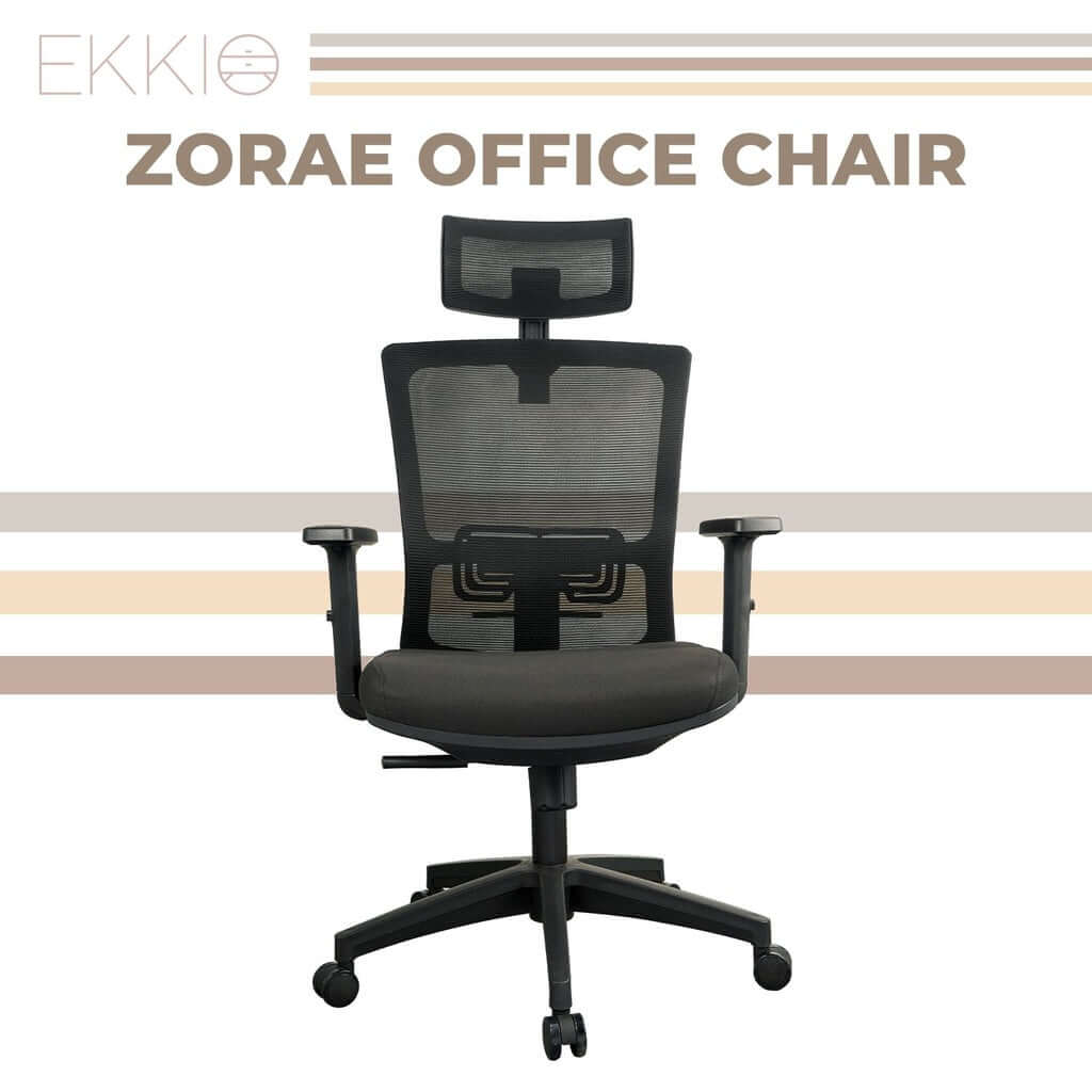 EKKIO Zorae Black Office Chair with ergonomic features for affordable, luxe comfort and quality.