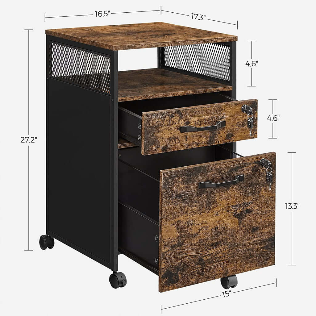 Affordable VASAGLE office file cabinet with lockable drawers, steel frame, rustic brown and black design for a quality DIY setup.