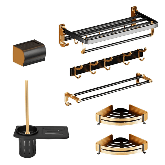 Affordable DIY Gominimo Black Gold Bathroom Accessory Set H with durable space aluminum for luxe, quality organization solutions.