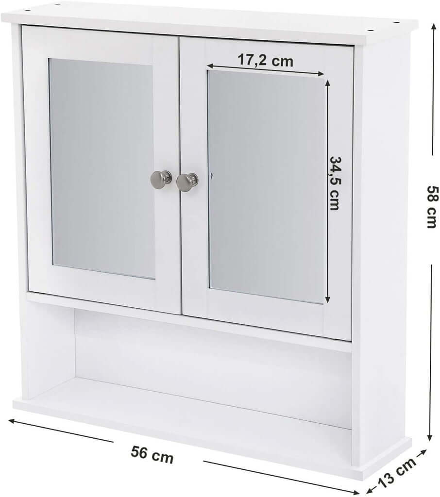 Affordable VASAGLE wall cabinet with 2 mirror doors, white, bathroom storage, DIY installation, quality engineered wood.