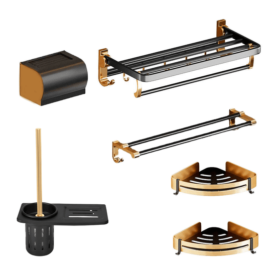 Affordable Luxe DIY Black Gold Bathroom Accessories Set with Quality Space Aluminum for a Stylish Organized Space