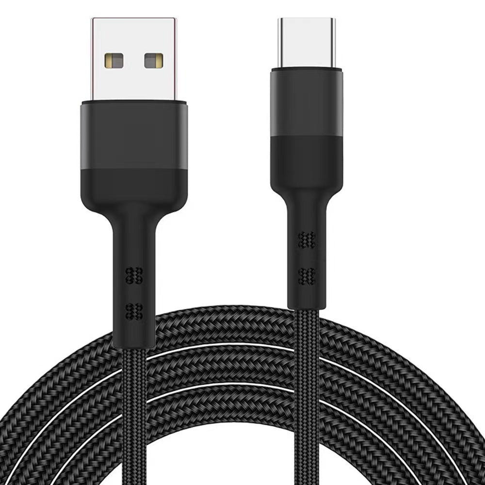 Durable black USB to USB-C braided charging cable for fast data transfer and charging.