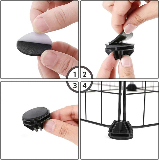 Step-by-step guide for attaching pet playpen feet, showing easy DIY assembly process for quality playpen setup.