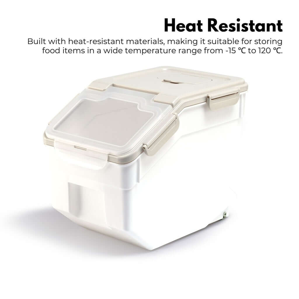 Gominimo beige airtight food container with heat-resistant design, perfect for rice and grain storage in pantry.