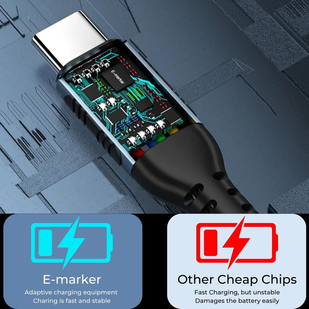 High-quality USB cable with E-marker adaptive charging vs other cheap chips comparison for fast, stable charging vs battery damage