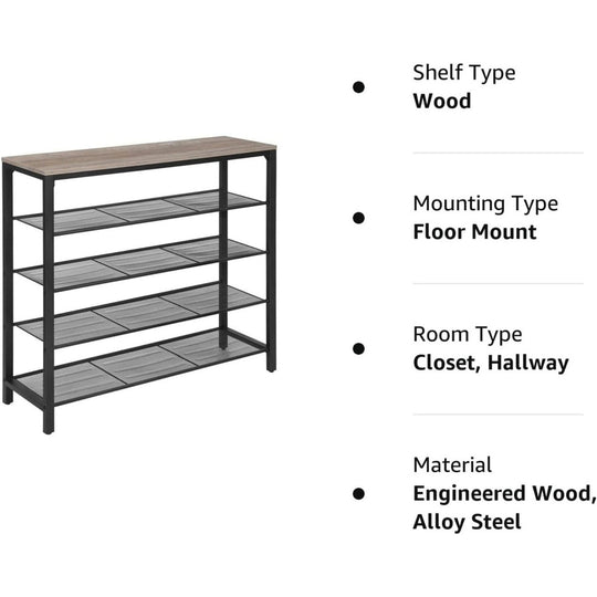 Affordable quality wood shelf unit for closets or hallways, floor mounted, made from engineered wood and alloy steel. Ideal value furniture for home.