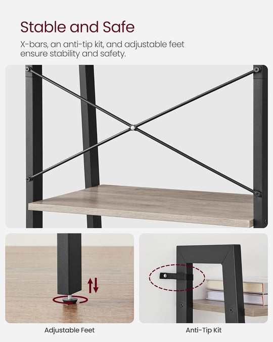 Affordable homewares shelf with quality X-bars, adjustable feet, and anti-tip kit for value furniture stability and safety.