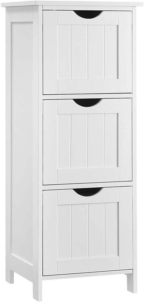 VASAGLE white floor cabinet with 3 drawers, Nordic style, affordable, quality furniture for DIY and luxe home decor.