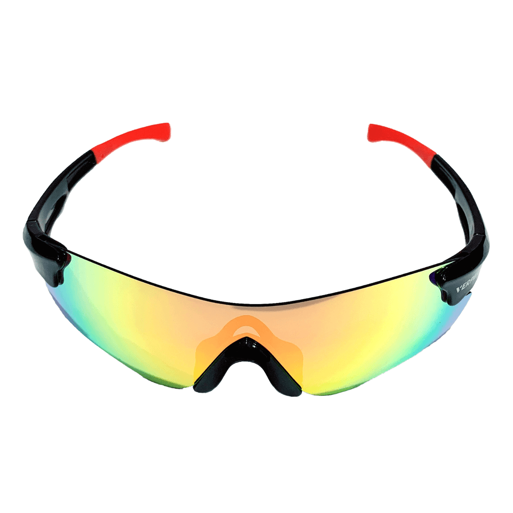 VERPEAK Sport Sunglasses Type 2 in black frame with red tips, featuring interchangeable lenses and UV400 protection.