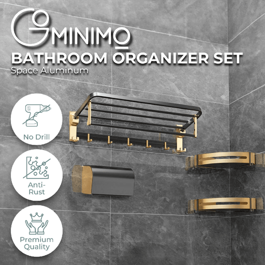 Affordable DIY Gominimo Bathroom Wall Mount Accessories in Black Gold - Quality, Luxe, and Rust-Resistant Space Aluminum Set.