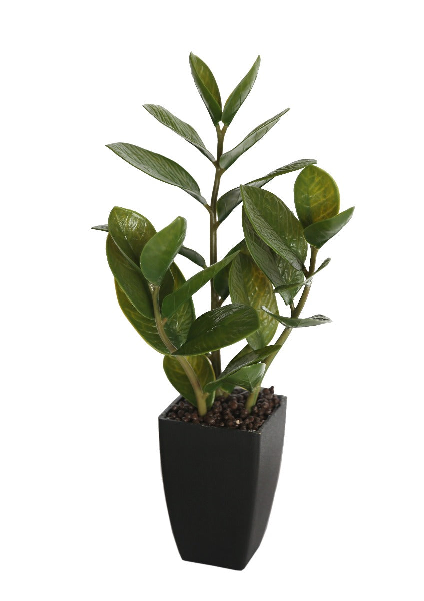 46cm artificial Zanzibar plant in black ceramic pot with green foliage for indoor decoration, affordable and quality value furniture addition.