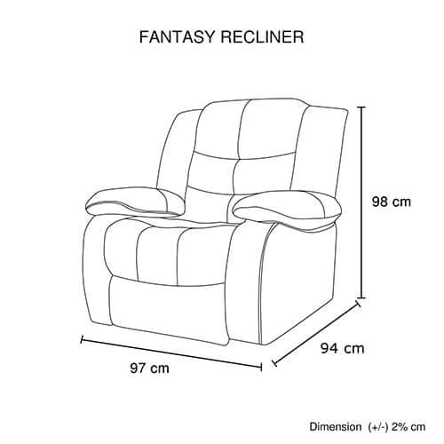 Diagram of Fantasy Recliner with dimensions: 97 cm width, 94 cm depth, 98 cm height.