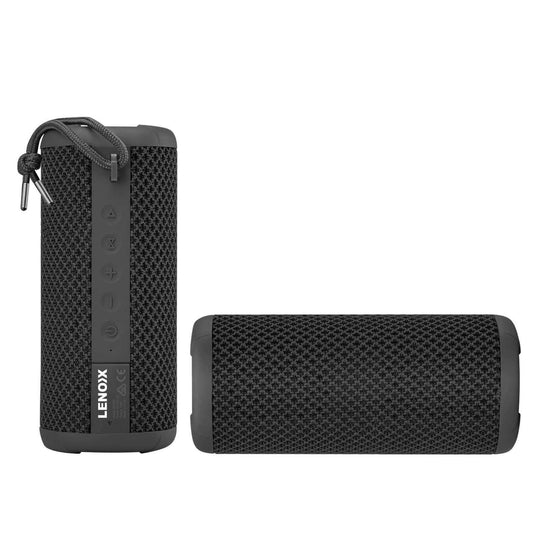 IPX7 waterproof portable Bluetooth speaker in black, 10W power, ideal for outdoor use and summer activities. Affordable quality sound.